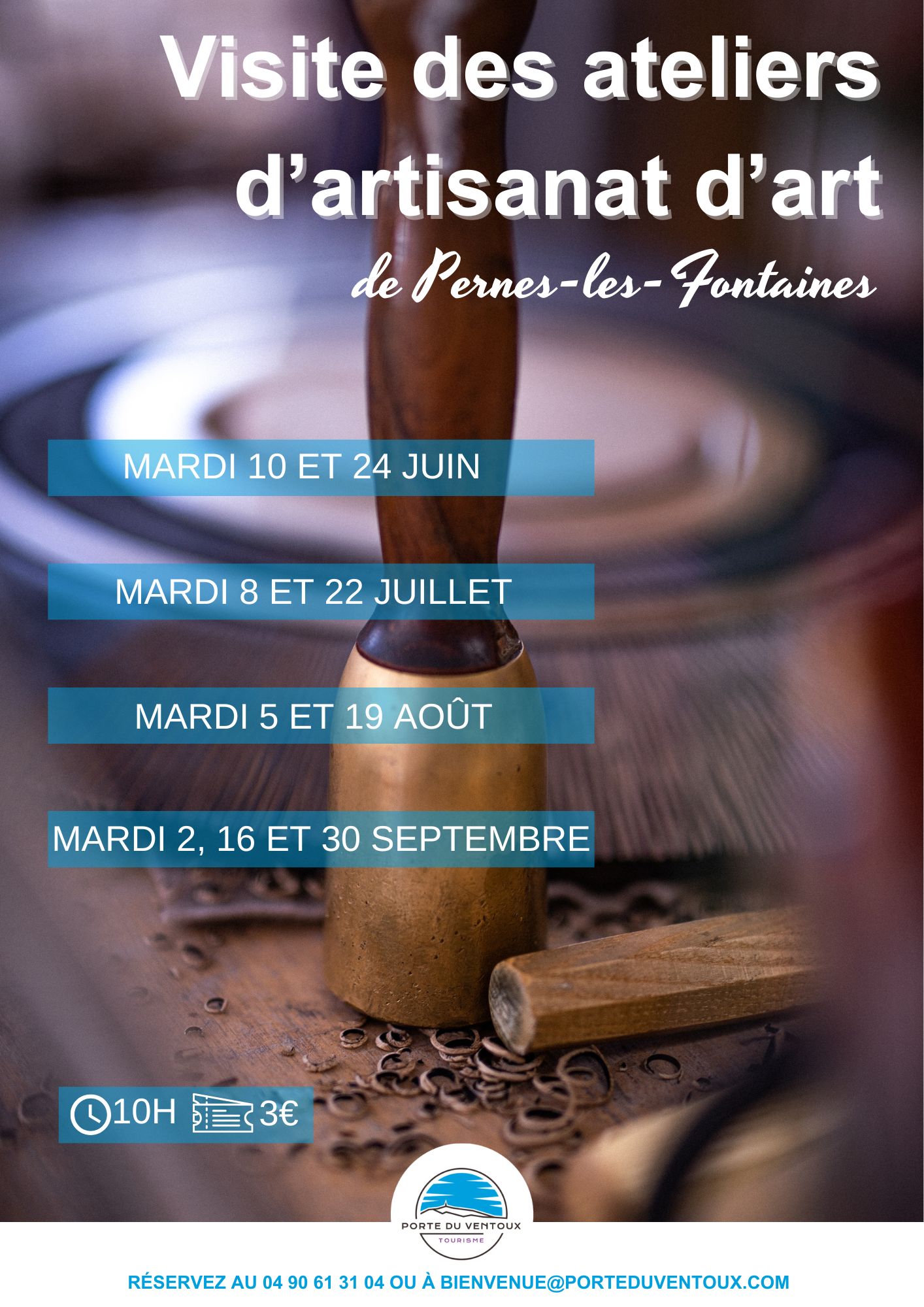  Démonstration de savoir-faire dans un atelier d’artisanat d’art à Pernes-les-Fontaines – des visites guidées pour découvrir les gestes, les matières et la passion des artisans locaux, tous les mardis de juin à septembre.