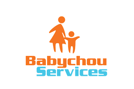 logo Babychou une femme et un enfant orange et stylisés se tenant la main 