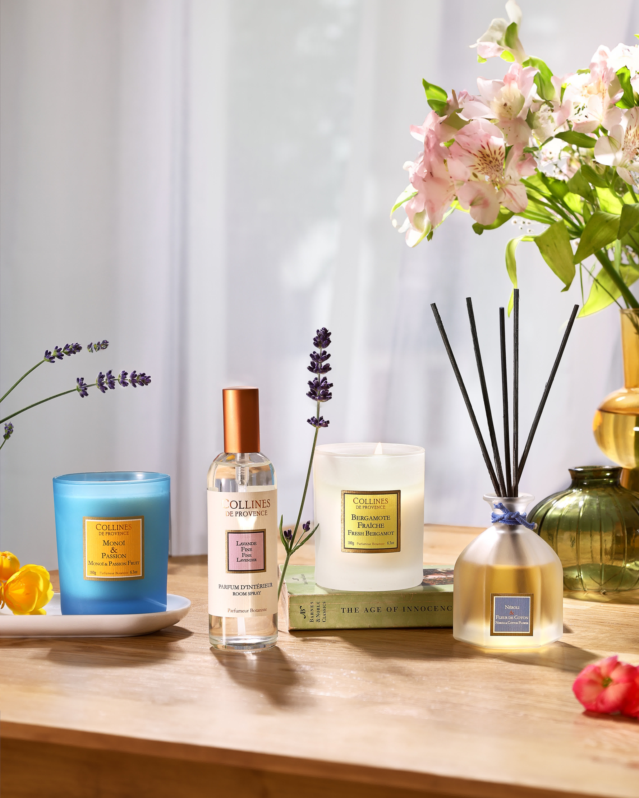 assortiment de bougies et senteurs lavande