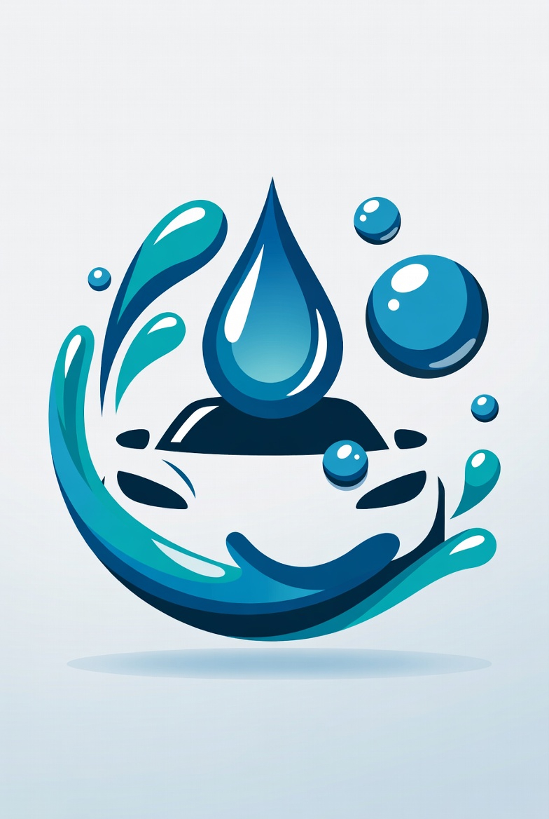Illustration graphique d’une goutte d’eau entourée d’éclaboussures, représentant l’eau, la propreté ou un service lié à l’entretien hydraulique.nettoyage de voiture