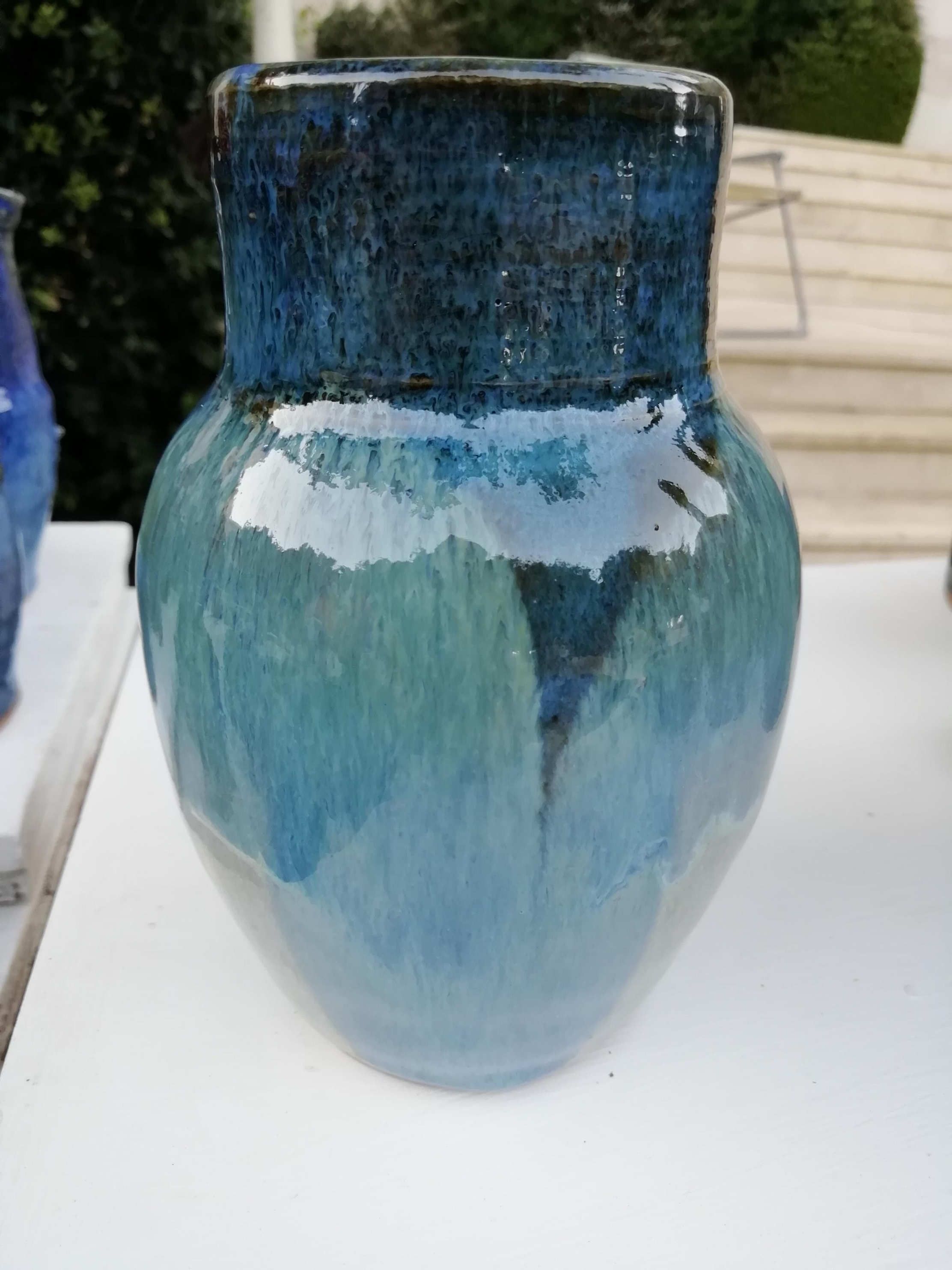 Pot fait main bleu vert