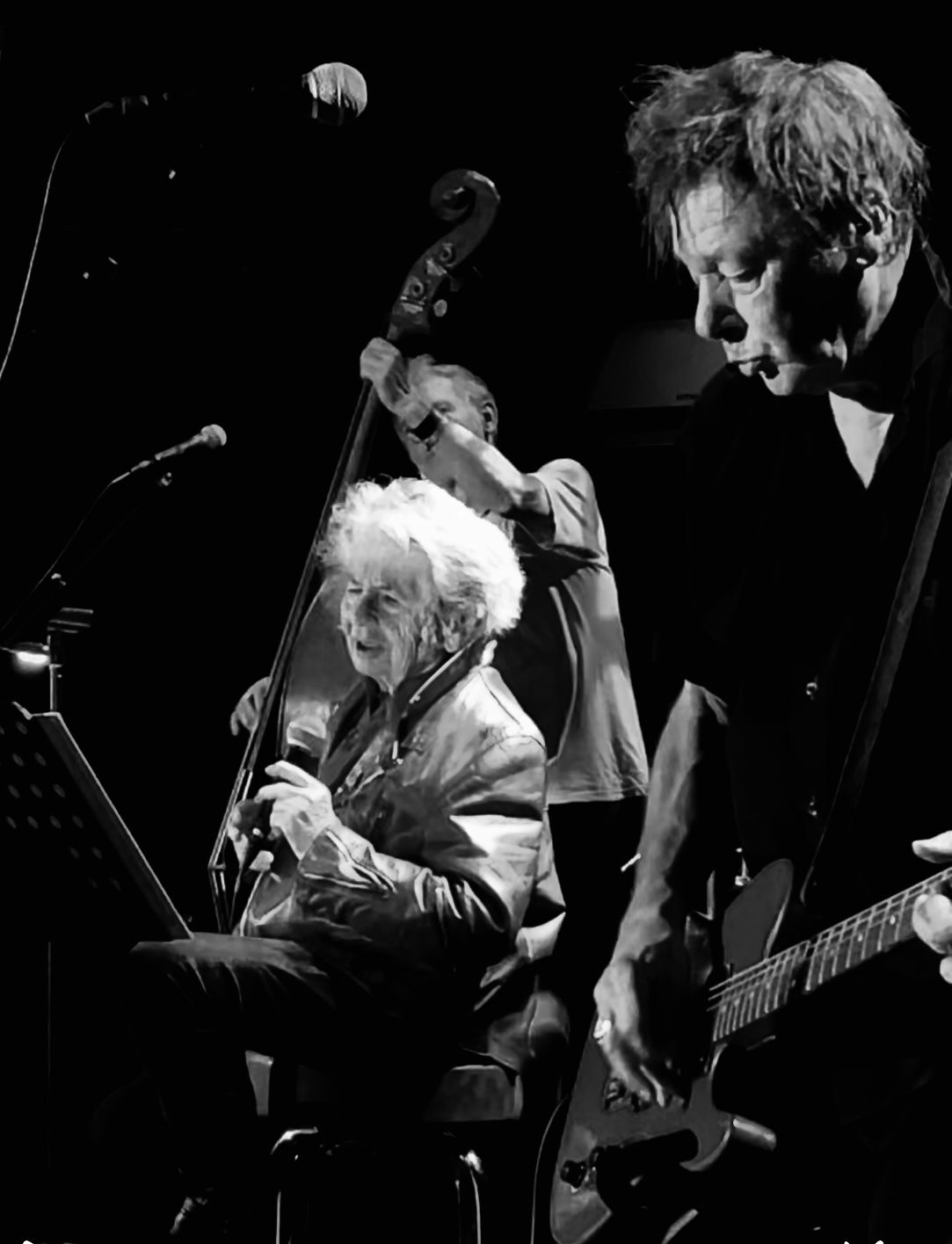 photo en n&b avec guitariste et contre bassiste